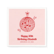Pink & Red Retro Disco Ball Birthday Party Napkins