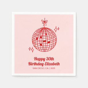 Pink & Red Retro Disco Ball Birthday Party Napkins
