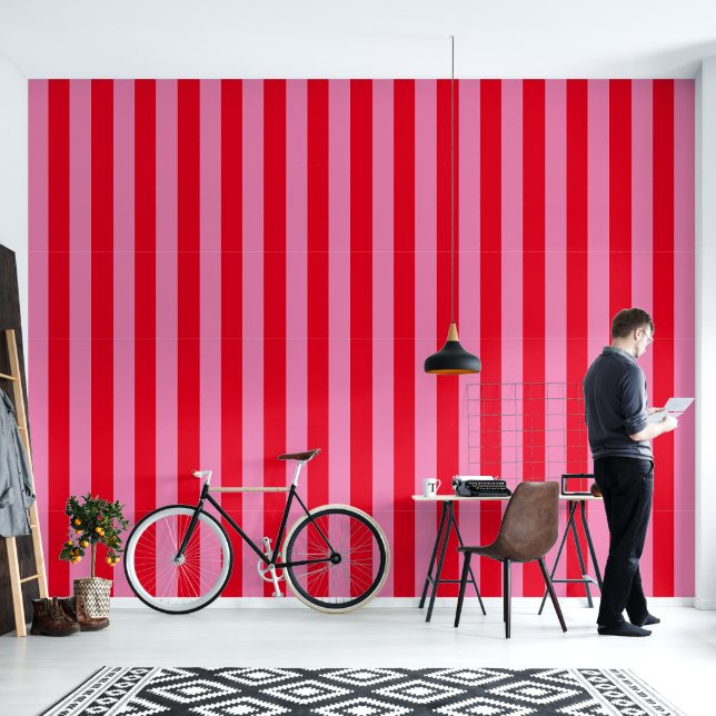Pink Red Retro Stripes Wallpaper (Living Room)