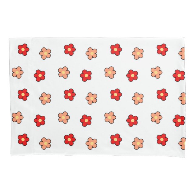 Pink Red Retro Y2K Playful Blossom Floral Pattern Pillowcase (Front)