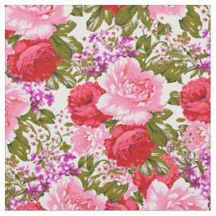 Pink red romantic vintage roses bohemian floral fabric