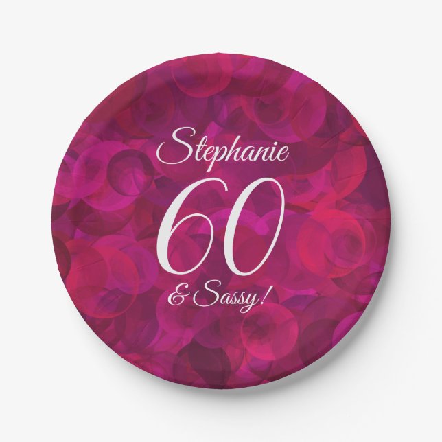 Pink Red Rose 60 and Sassy Birthday Party Paper Plate (Front)