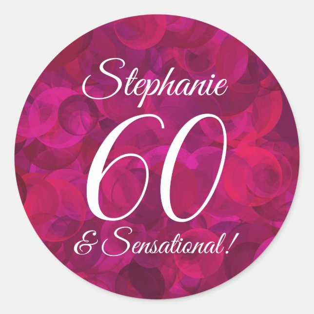 Pink Red Rose 60 and Sensational Birthday Favour Classic Round Sticker (Front)