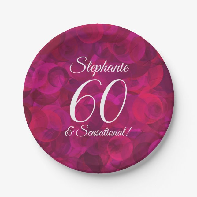 Pink Red Rose 60 and Sensational Birthday Party Paper Plate (Front)
