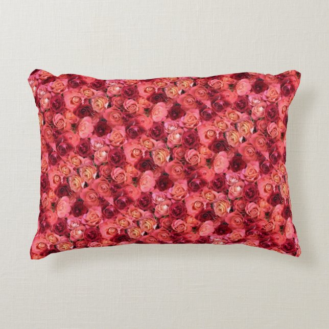 PINK RED ROSE FIELD ACCENT PILLOW (Front)