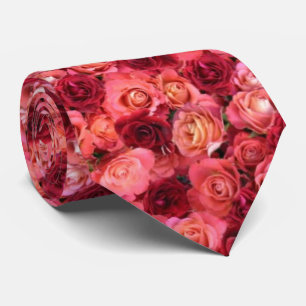 PINK RED ROSE FIELD Floral Pattern Tie