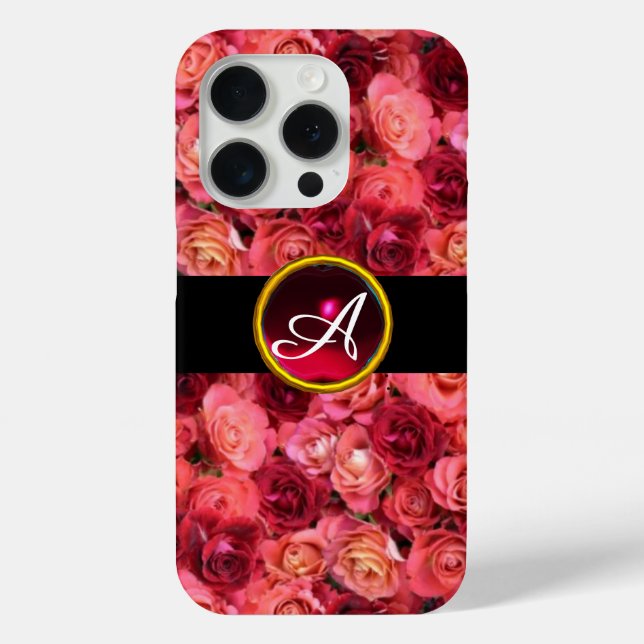 PINK RED ROSE FIELD ,RED RUBY GEMSTONE MONOGRAM Case-Mate iPhone CASE (Back)