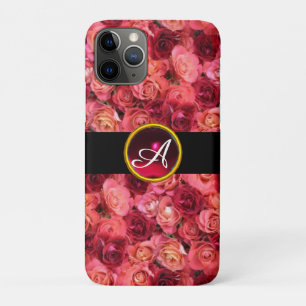 PINK RED ROSE FIELD ,RED RUBY GEMSTONE MONOGRAM iPhone 11 PRO CASE