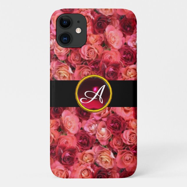 PINK RED ROSE FIELD ,RED RUBY GEMSTONE MONOGRAM Case-Mate iPhone CASE (Back)