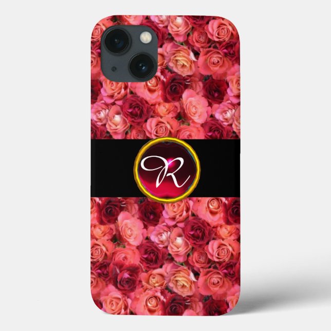 PINK RED ROSE FIELD ,RED RUBY GEMSTONE MONOGRAM Case-Mate iPhone CASE (Back)