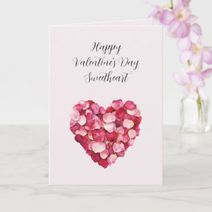 Pink Red Rose Petals Heart Valentine's Day Card