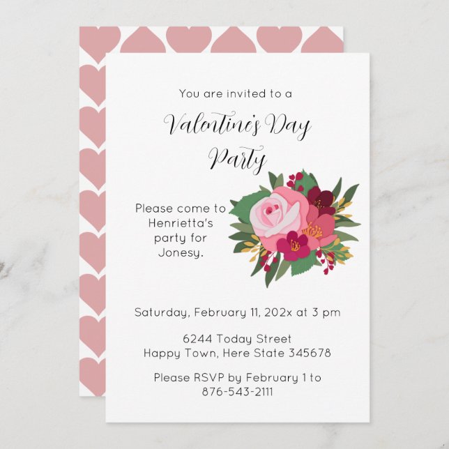Pink Red Rose Valentine's Day Party Invitation (Front/Back)
