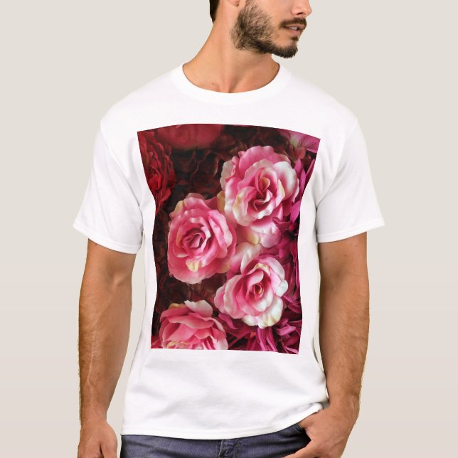 Pink, red roses: fabric background. T-Shirt (Front)