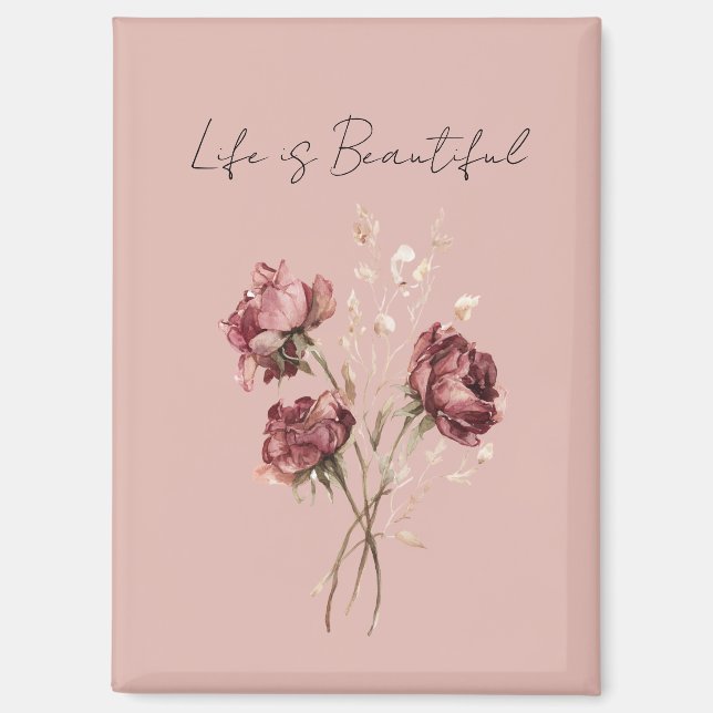 Pink Red Roses Floral Magnet (Front)