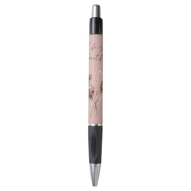 Pink Red Roses Floral Pen (Front Vertical)