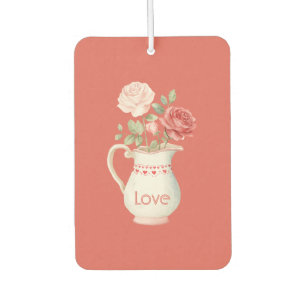Pink Red Roses Floral Vase Green Leaves Air Freshener