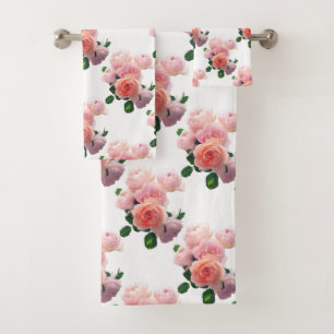 Pink Red Roses Modern Elegant Floral Template Bath Towel Set