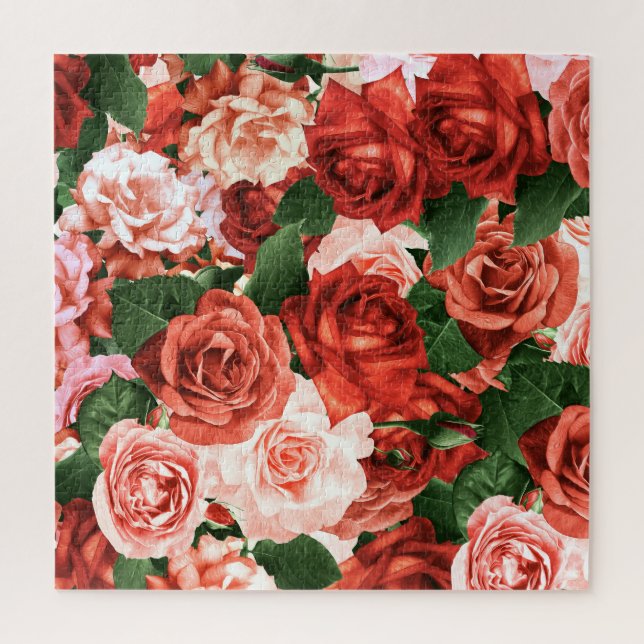 Pink Red Roses Random Arrangements Floral Pattern Jigsaw Puzzle (Vertical)