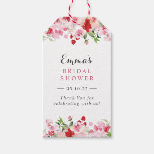 Pink Red Roses Watercolor Floral Bridal Shower Gift Tags