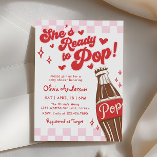 Pink Red She's Ready to Pop Baby Shower Invitation