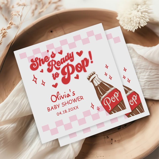 Pink Red She's Ready to Pop Baby Shower Napkin (Creator Uploaded)