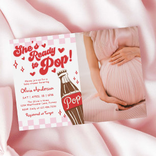Pink Red She's Ready to Pop Baby Shower Photo Invitation