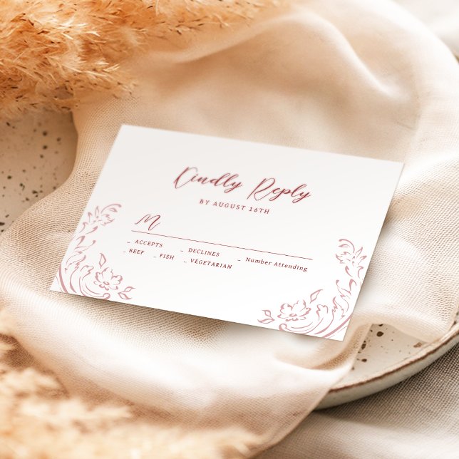 Pink Red Sketched Vintage Flourish Wedding RSVP (Pink Red Sketched Vintage Flourish Wedding RSVP)