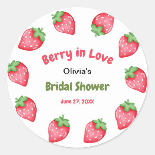 Pink & Red Strawberry Berry in Love Bridal Shower Classic Round Sticker