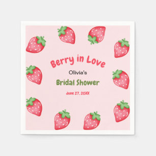 Pink & Red Strawberry Berry in Love Bridal Shower Napkin