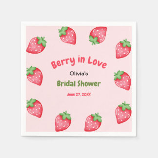 Pink & Red Strawberry Berry in Love Bridal Shower Napkin