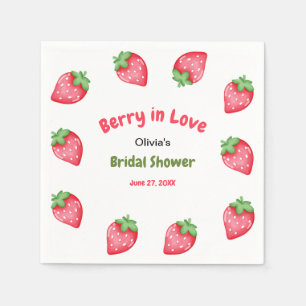 Pink & Red Strawberry Berry in Love Bridal Shower Napkin