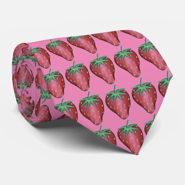 Pink Red Strawberry Berry Strawberries Fruit Tie (Rolled)
