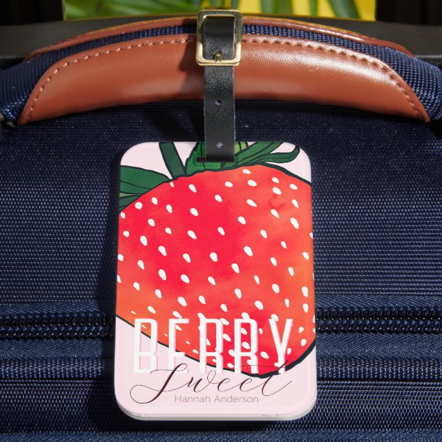 Pink Red Strawberry Berry Sweet  Luggage Tag (Front Insitu 2)