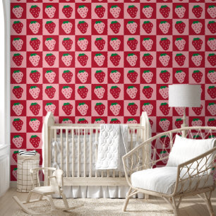 Pink Red Strawberry  Pattern Kids Nursery Room Wallpaper