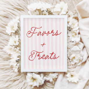 Pink & Red Stripe Favours and Treats Sign
