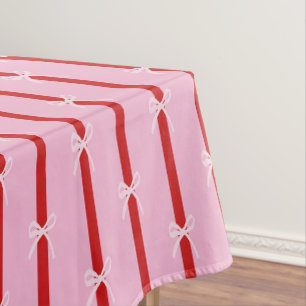 Pink Red Striped Bow FunHaus Circus Tablecloth