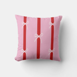 Pink Red Striped Bow FunHaus Circus Throw Pillow