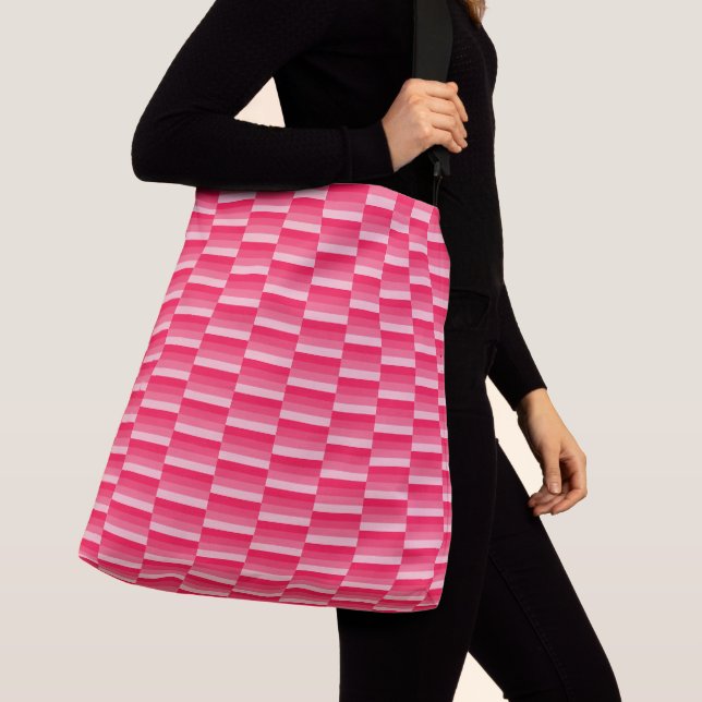 Pink Red Striped Pattern Crossbody Bag (Close Up)
