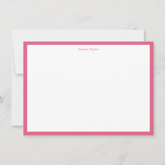 Pink Red Stripes Festive Personalized Name Holiday Thank You Card (Front)