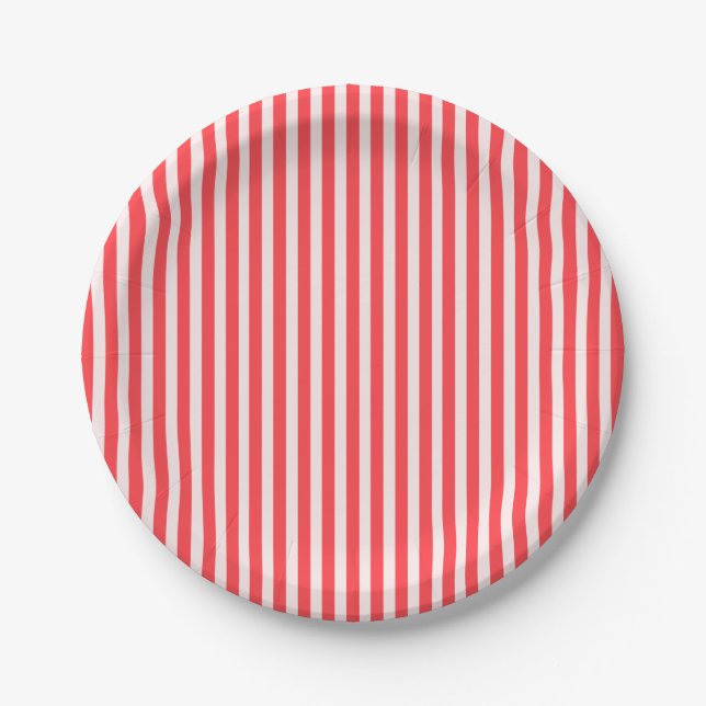 Pink Red Stripes Party Paper Plate (Front)