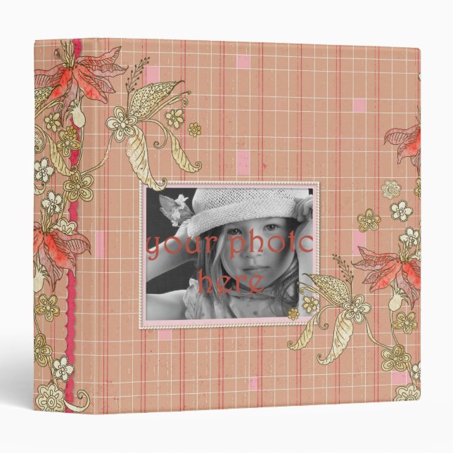 Pink Red Tan Plaid Photo Album Scrapbook Binder (Front/Spine)