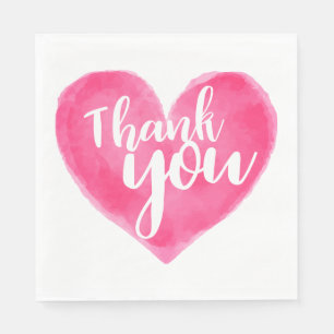 Pink Red Thank You Watercolor Heart  - Wedding Napkin
