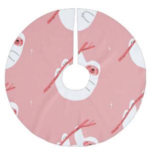 Pink Red Tropical Sloth Vintage Brushed Polyester Tree Skirt