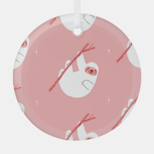Pink Red Tropical Sloth Vintage Glass Ornament