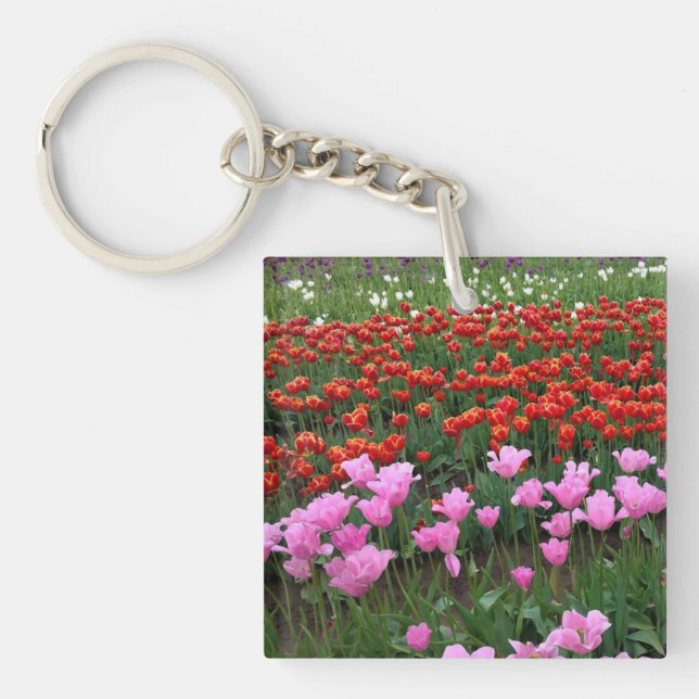 Pink & Red Tulip Field, Oregon Keychain (Front)
