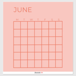 Pink Red Undated June Calendar for Organization
