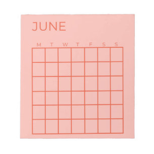 Pink Red Undated June Calendar for Organization Notepad