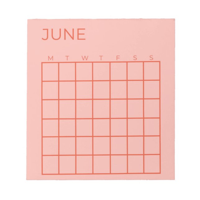 Pink Red Undated June Calendar for Organization Notepad (Front)