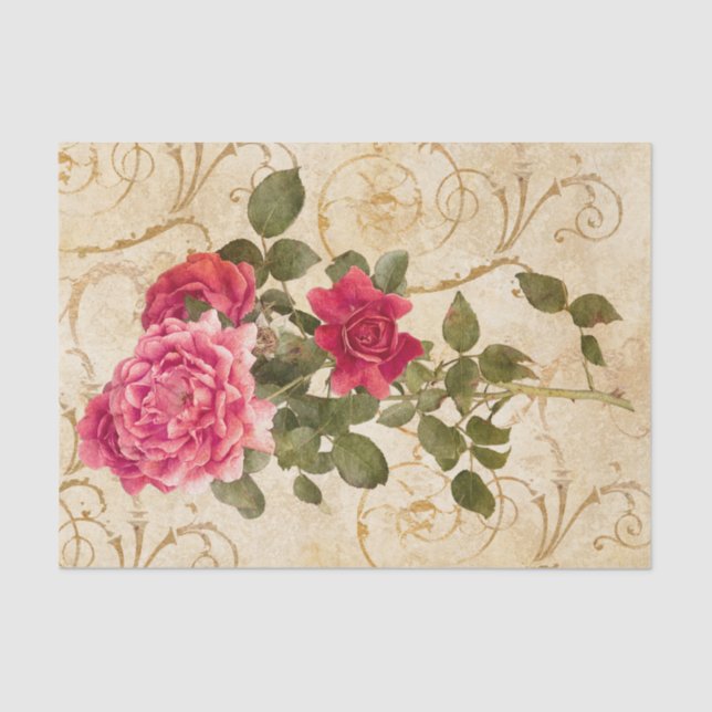 Pink  Red Vintage Roses with Damask Tissue Paper (Front)