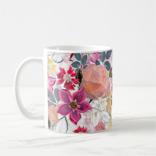 Pink, red watercolor flowers. coffee mug